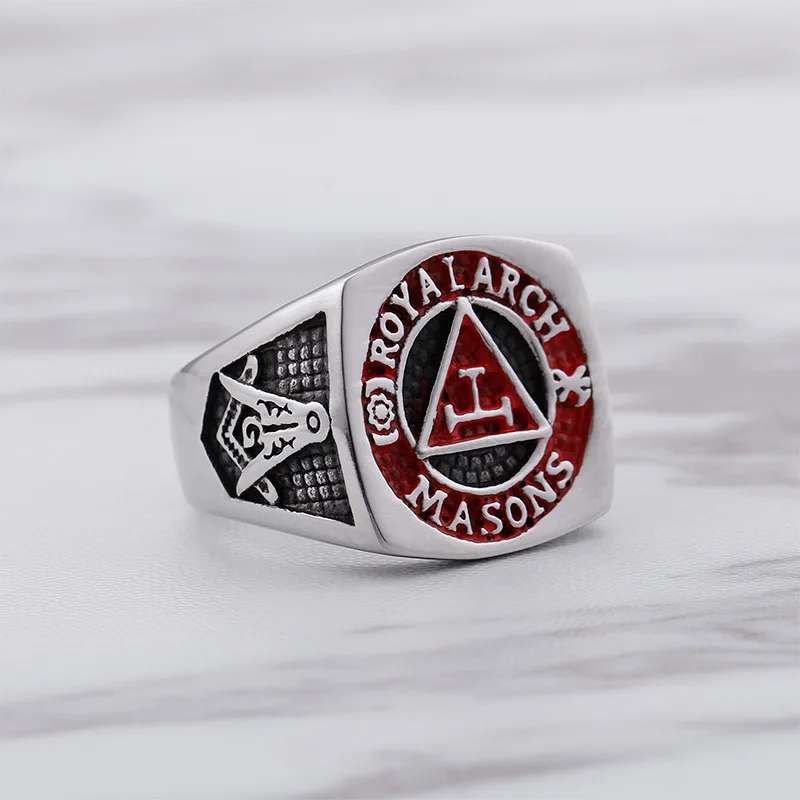Masonic Freemasonry Signet Ring Punk Titanium Stainless Steel Square AG Rings Men Rock Jewelry |