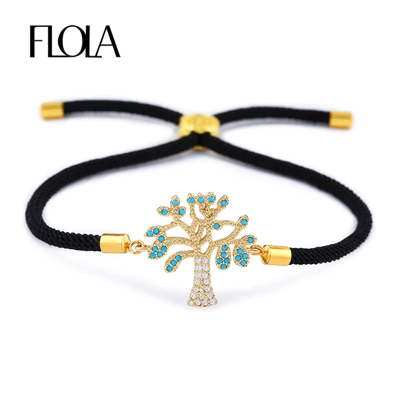 Женский и мужской браслет веревочка FLOLA Blue Tree of Life черный плетеный с веревкой