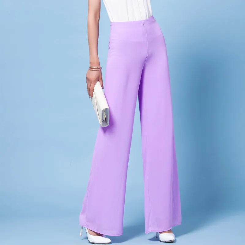 Высокое качество Летние шифоновые брюки плюс размер женские длинные Широкие 27-32