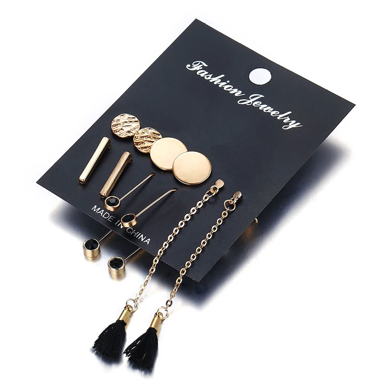 Fashion 5Pairs/set Alloy Tassel Acrylic Drop Earrings Set For Women Trendy Mixed Statement Korean Long Sets | Украшения и