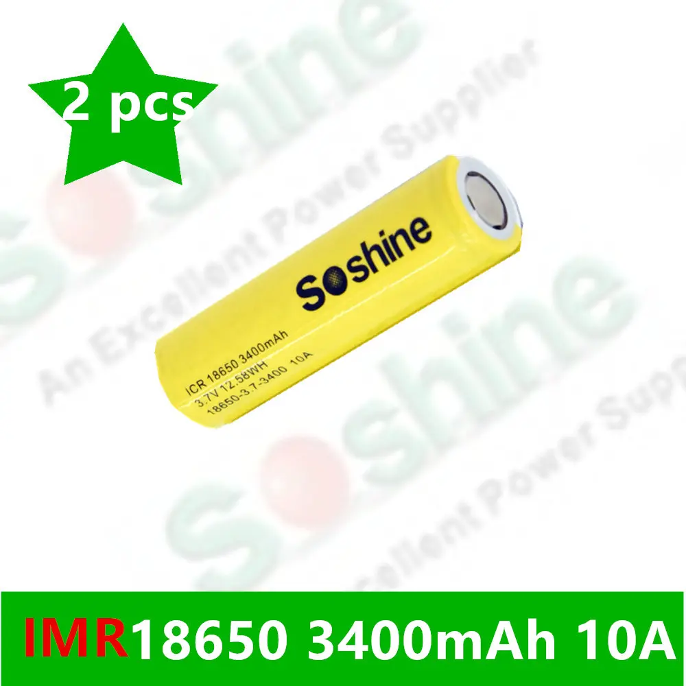 Оригинальный перезаряжаемый аккумулятор SOSHINE 18650 3 7 в 3400 мАч IMR литиевые батареи 2