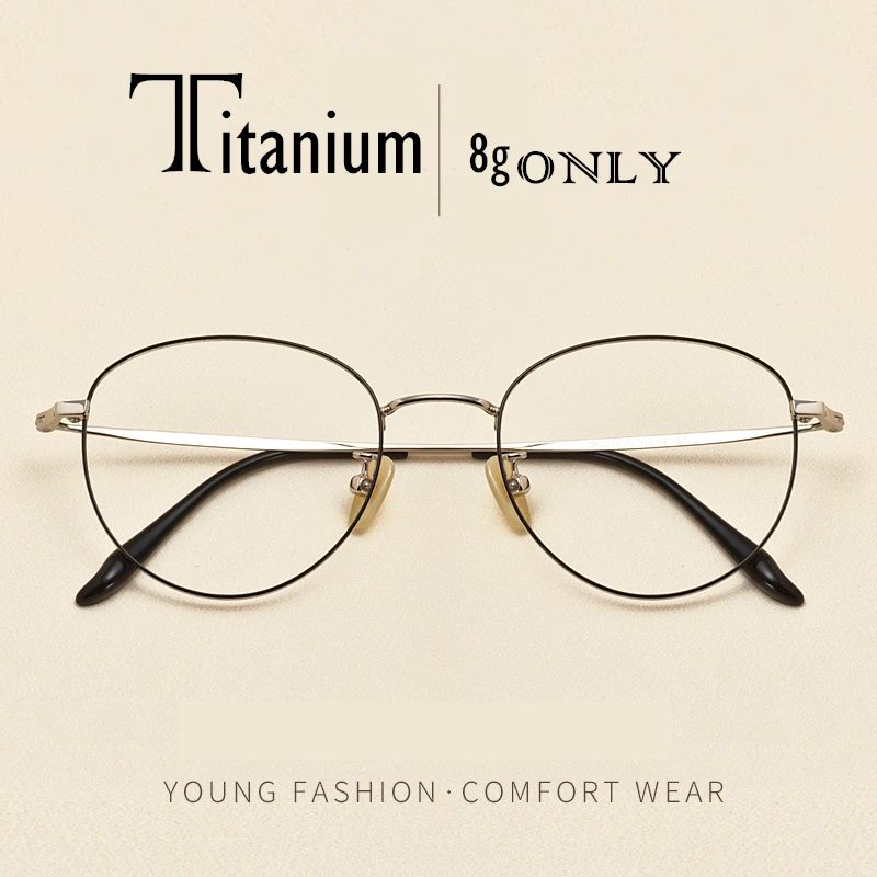 

Women finished prescription glasses titanium round glasses men Vintage trend full frame round glasses frame Myopia reading