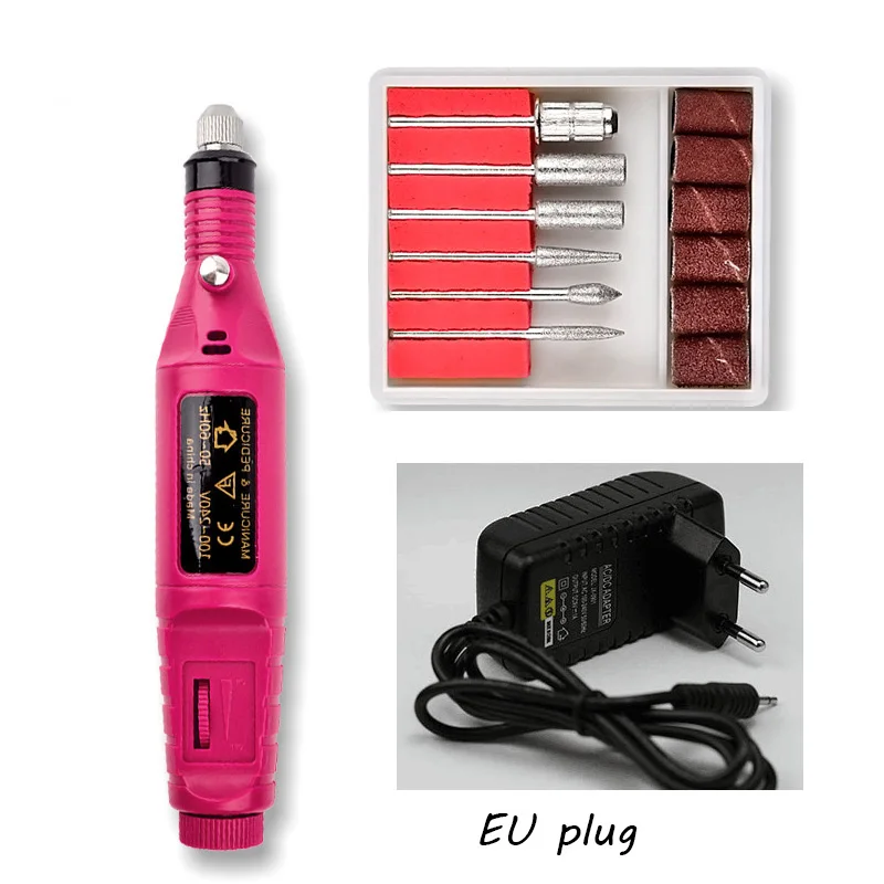 Red EU plug Профессиональная дрель для ногтей, маникюрный станок, 20 000 об/мин, электрическая пилка для ногтей, набор, педикюрная шлифовальная машина для ногтей с сверлами для ногтей - Цвет: Red EU plug