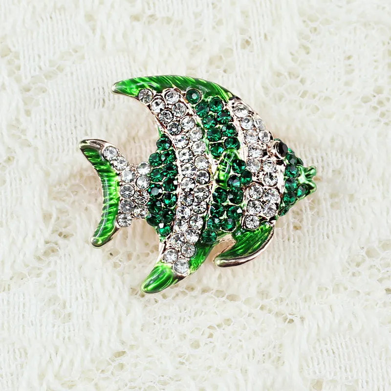 Simple Cute Gold Color Green Cartoon Animal Fish Brooches Pins CZ Crystal Rhinestone Brooch Badges Dress For Women Men Collar | Украшения и
