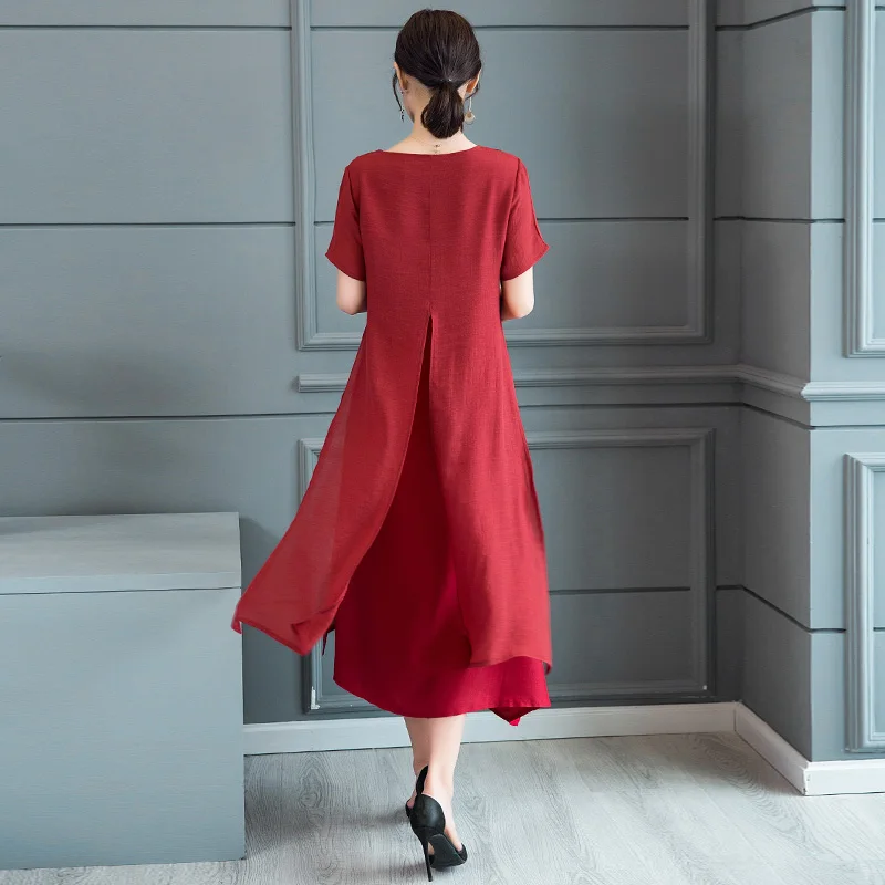 Мода 2018 новые летние женские Платья повседневные поддельные два предмета хлопок