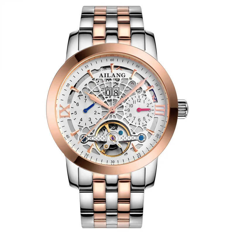 Новая мода 3D Видимый полый циферблат Мужские Tourbillon часы Авто самообветренные