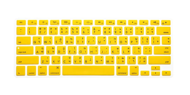 Yellow HRH тайский язык Цвет гель Клавиатура Обложка силиконовый кожи протектор для MacBook Pro Air retina 1" 15" 1" выпуска до - Цвет: Yellow