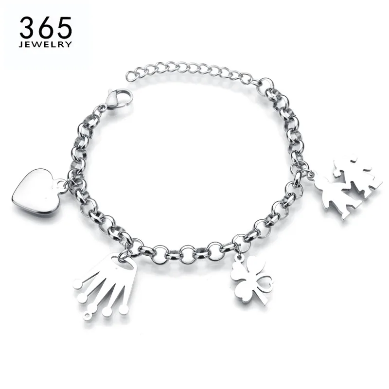 Новинка 2017 браслет из нержавеющей стали с кулоном в виде сердца клевера на удачу
