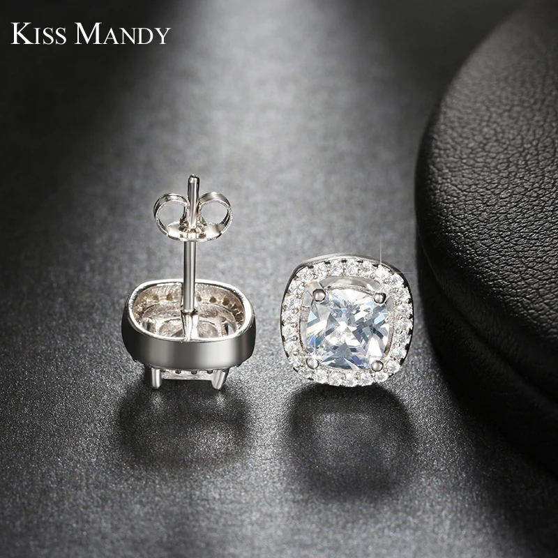 Женские серьги гвоздики с кубическим цирконием KISS MANDY роскошные сережки огранкой