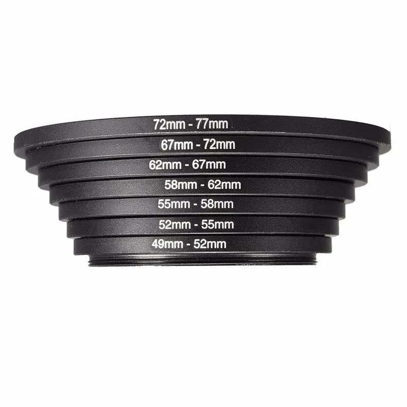 

7pcs Universal Metal Step Up Rings Aluminum Lens Adapter Filter Set 49-52-55-58-62-67-72-77 mm 49mm-77mm Photography Accessory