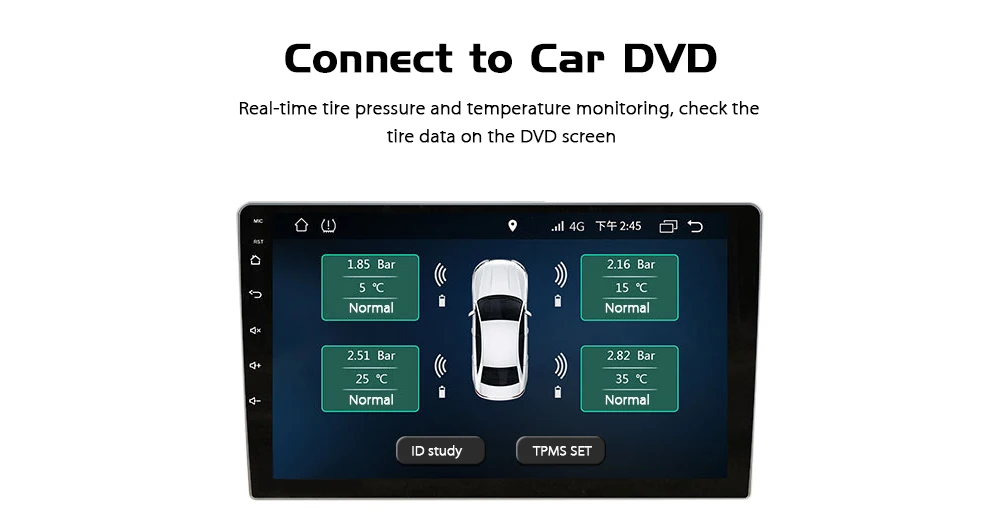 Система контроля давления в автомобильных шинах USB TPMS для Android навигации с 4 внутренними внешними датчиками сигнализация давления в шинах