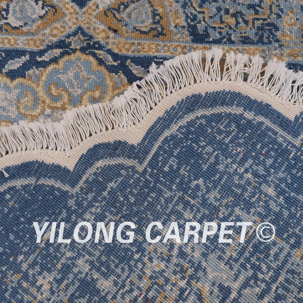 YILONG 5 'x 5' современный шерстяной ковер круглый кружевной синий цвет ручной