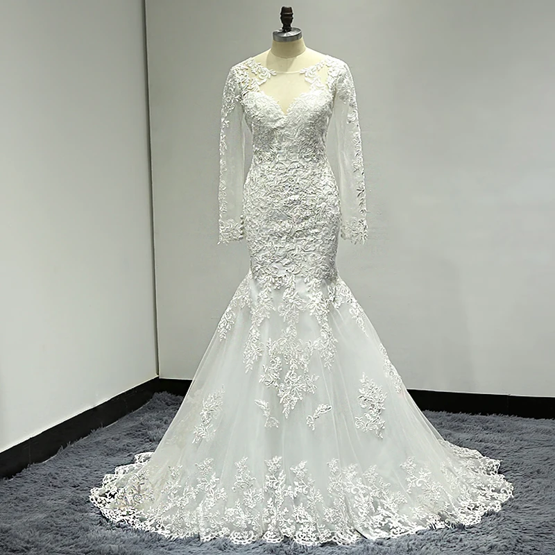 WUZHIYI Robe De брак Русалка свадебное платье размера плюс Иллюзия Тюль Кружева