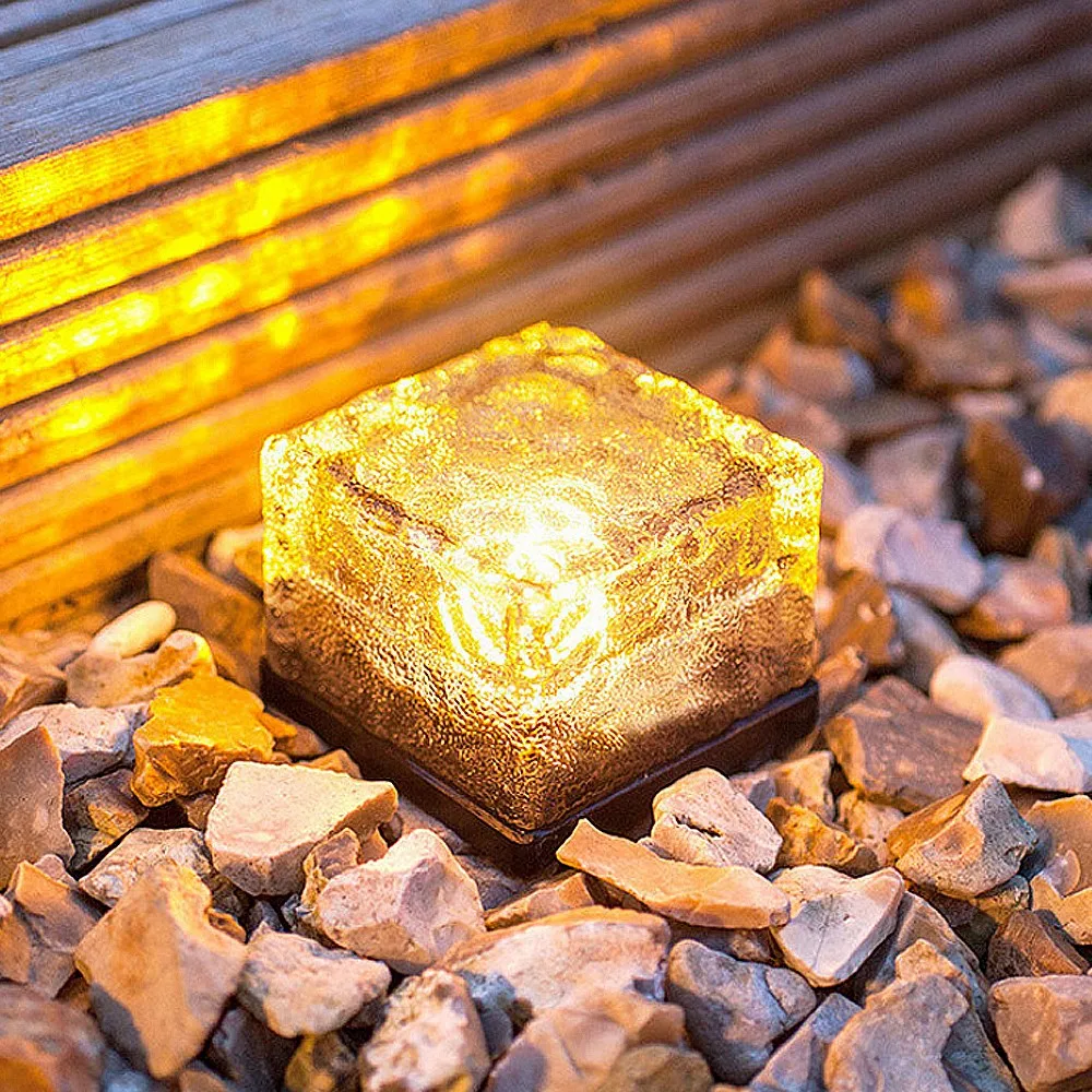 Goede 4 Sets/partij Waterdichte Solar Power LED Grond Kristal Glas Ijs Baksteen Vorm Outdoor Yard Garden Deck Road Lamp Licht