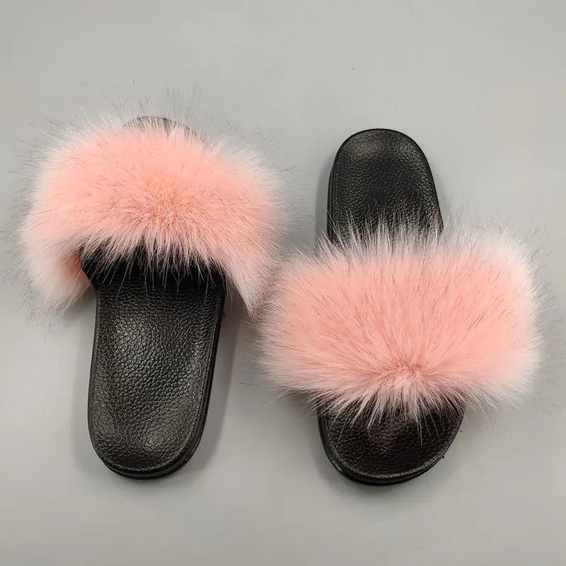 pink colour Женские шлепанцы с искусственным мехом; пушистые сандалии-шлепанцы с пушистым верхом; домашняя обувь с открытым носком; женская обувь на меху - Цвет: pink colour
