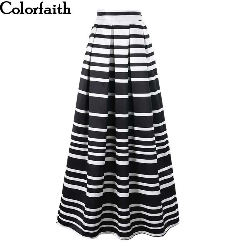 

Colorfaith New 2022 Satin 100cm High Waist Striped Printed Pleated Floor-Length Saias Jupe Longue Maxi Women Long Skirts SP032