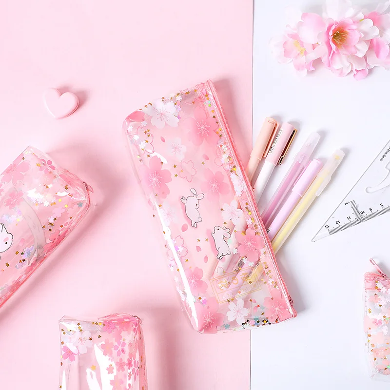 1 Pcs Kawaii Pencil Case Cherry blossom rabbit Gife Estuches School Pencil Box Pencil Bag School Supplies Stationery make up