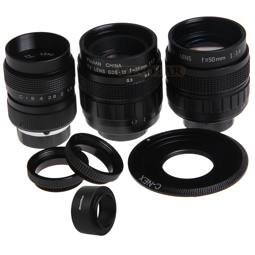 Фуцзянь 35 мм F1.7 CCTV кино объектив + 25 f1.4 ТВ Объектив 50 для SONY E Mount A6500 A6300 A6100 NEX серии