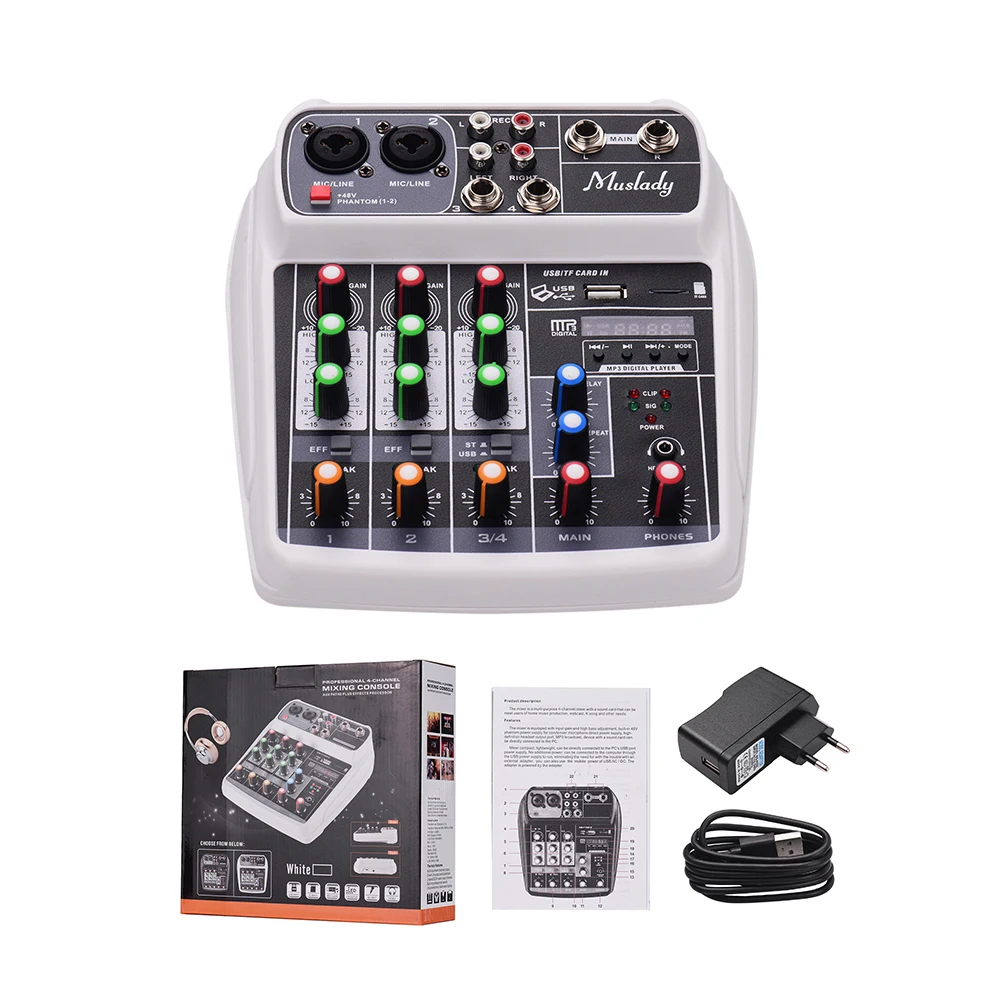 Muslady AI 4 компактный микшерный пульт аудио х канальный BT MP3 USB Вход + 48V Phantom Мощность