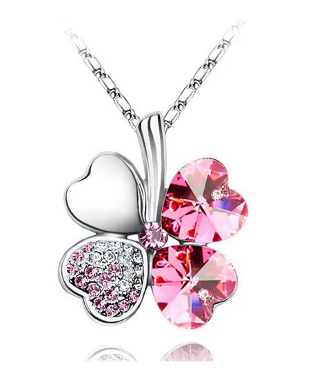 silver darkpink Австрийский Кристалл, 4 четырехлистных листа клевера, подвески, качественные модные ювелирные изделия, Прямая, подвески, женские аксессуары - Окраска металла: silver darkpink