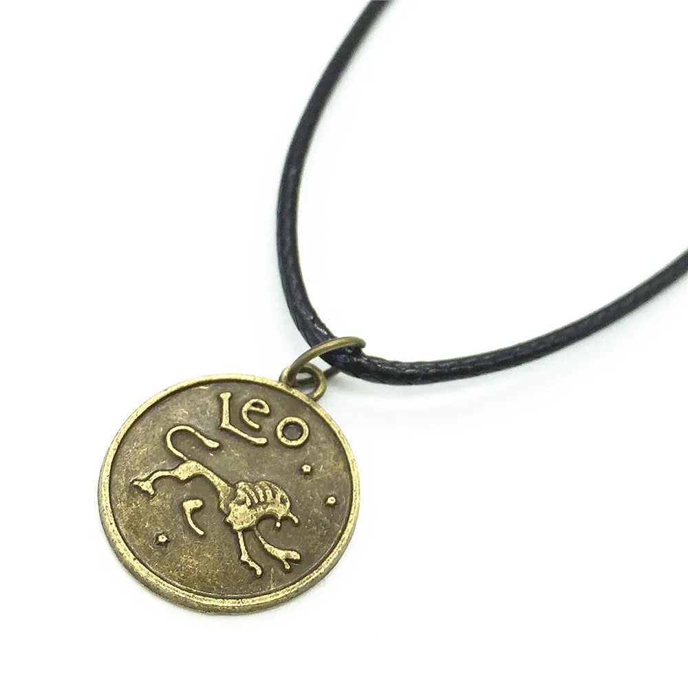 Цепочка колье из черной кожи с 12 знаками созвездий|male jewelry|collier chainenecklace women |