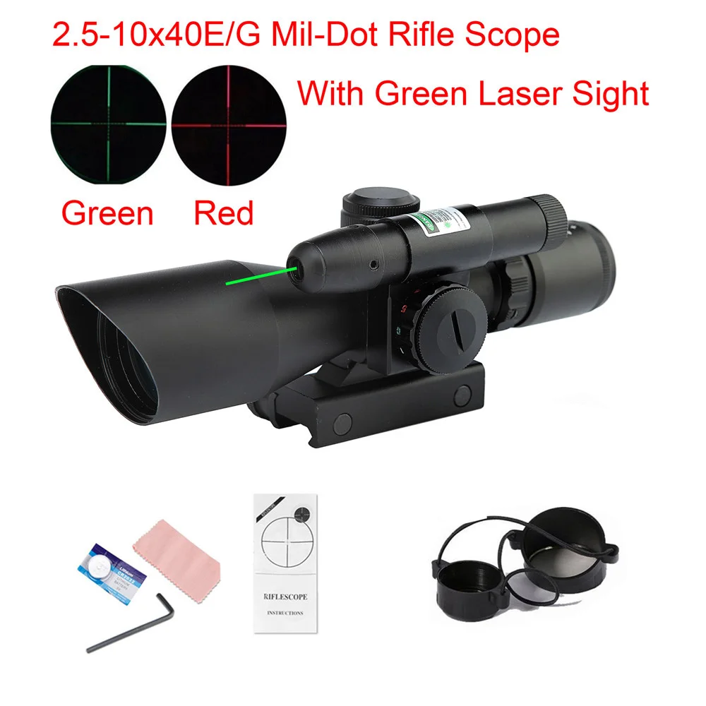 2.5 10x40 e/G Mil точка Rifescope с зеленый лазерный прицел оптический Охота винтовка сфера