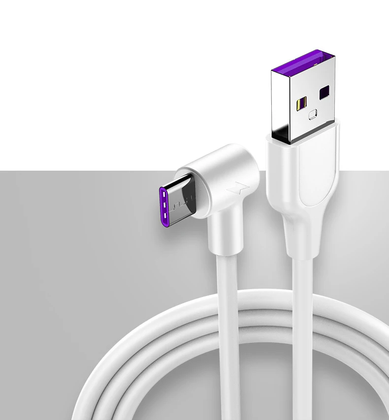Белый 5a Зарядное устройство usb кабель 90 градусов для быстрой зарядки samsung 3 м для usb-кабеля типа c для быстрой зарядки для samsung huawei 5a usb кабель xiaomi данных кабины - Цвет: Белый