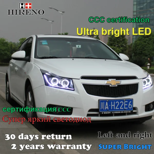 Hireno Headlamp for 2010 2011 2012 2013 2014 Chevrolet Cruze Headlight Assembly LED DRL Angel Lens Double Beam HID Xenon 2pcs | Автомобили