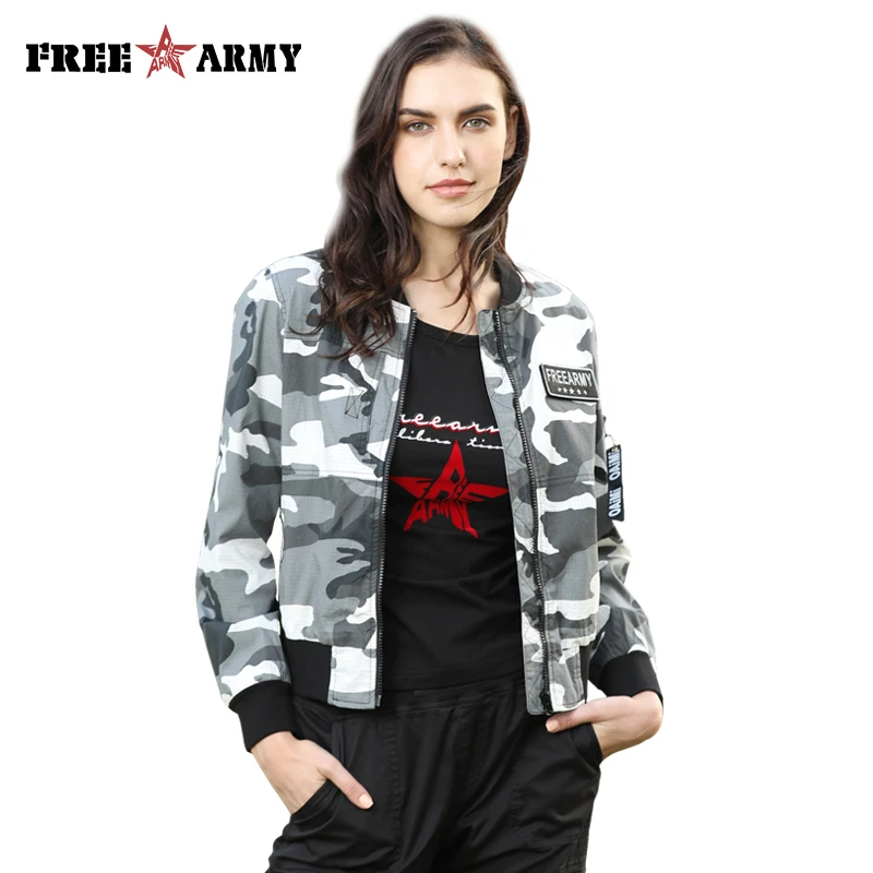 FreeArmy, модная верхняя одежда, пальто, женские повседневные куртки, пальто, военный камуфляж, короткий, хлопок, Женская куртка-бомбер, Женский светильник, узор