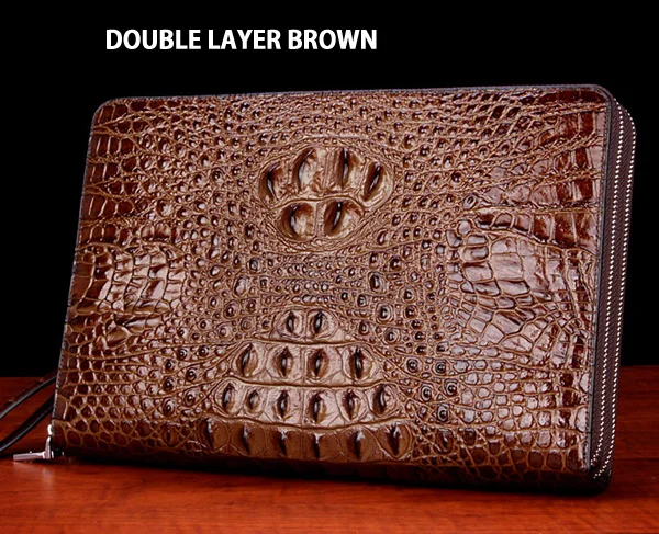 double brown Визитница Роскошный мужской клатч из натуральной кожи держатель для карт кошелек из воловьей кожи клатч кошелек для мужчин Мода Крокодил Аллигатор Дизайн черный - Цвет: double brown