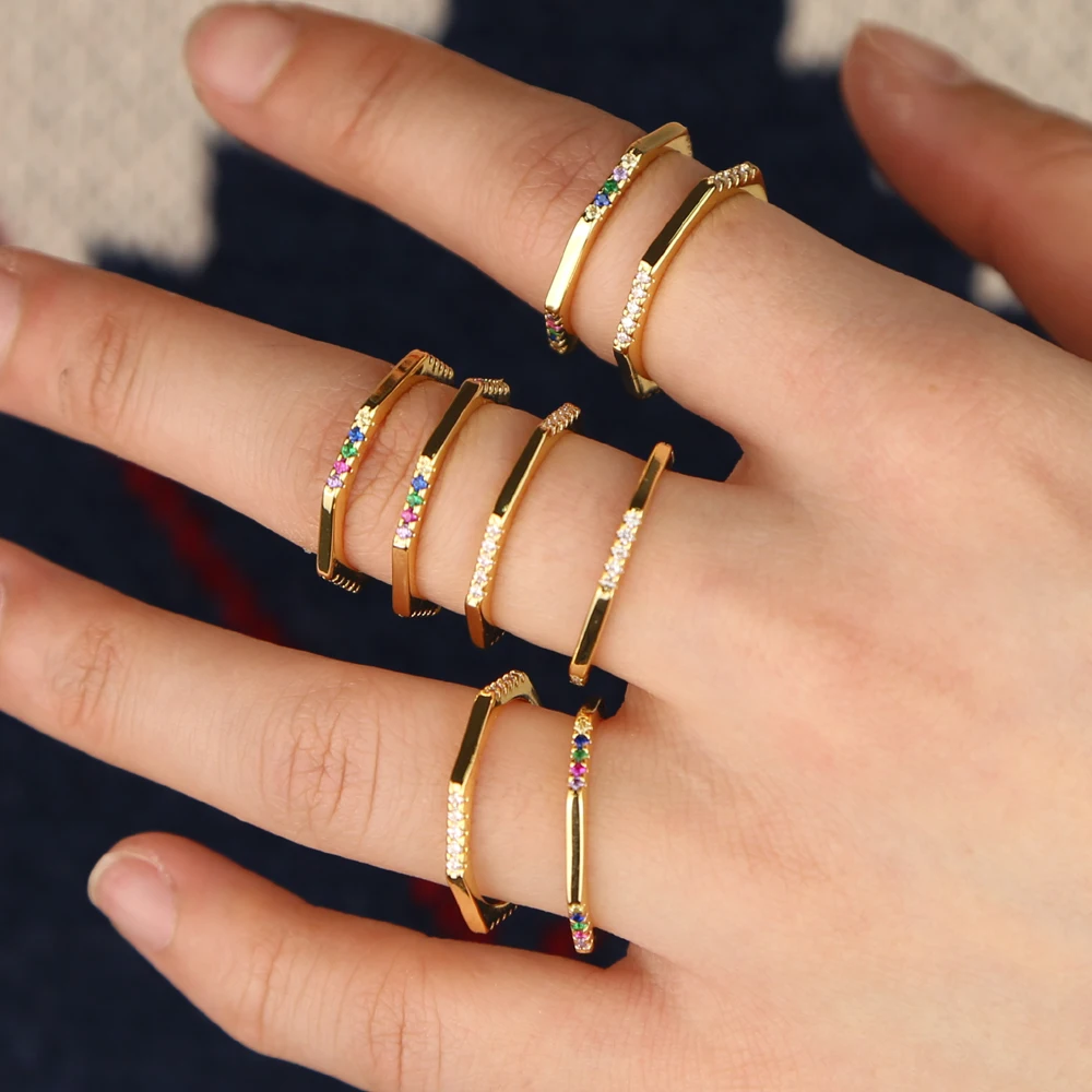 Latest gold filled Polygon rings for women paved tiny white or colorful cz classic jewelry engagement wedding gifts cheapest hot | Украшения