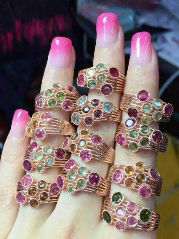 Кольцо с натуральным разноцветным турмалином серебро 925 пробы|gemstone jewelry|gemstone rings