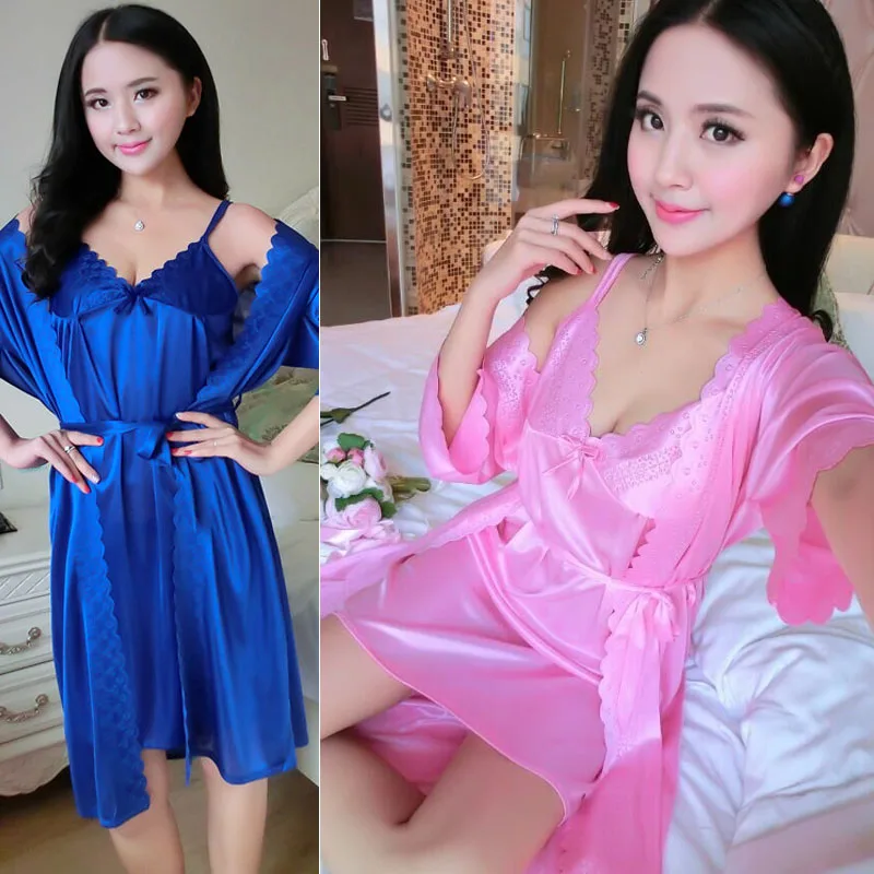 Женское длинное шелковое кимоно Халат банный халат Babydoll нижнее белье Ночная рубашка новое поступление