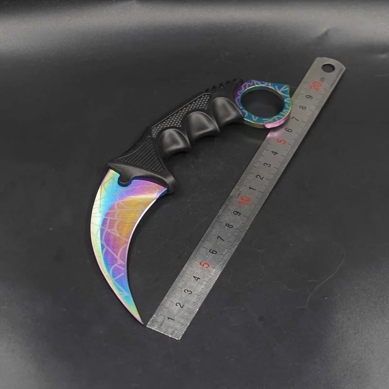 Color titanium Нож с когтями Karambit CS GO Рогатка из нержавеющей стали с прицелом, тренировочный нож для выживания, походные ножи с фиксированным лезвием, EDC, мульти инструменты - Цвет: Color titanium