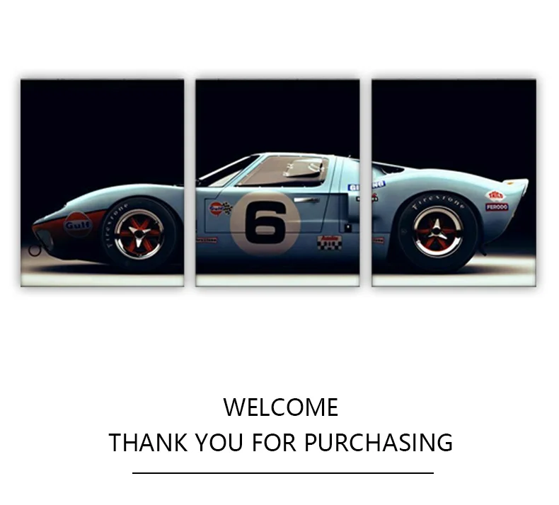 3 шт. холст картины Ford GT40 спортивный автомобиль суперкар стены искусства гонки картина холст HD печать для дома Декор для гостиной