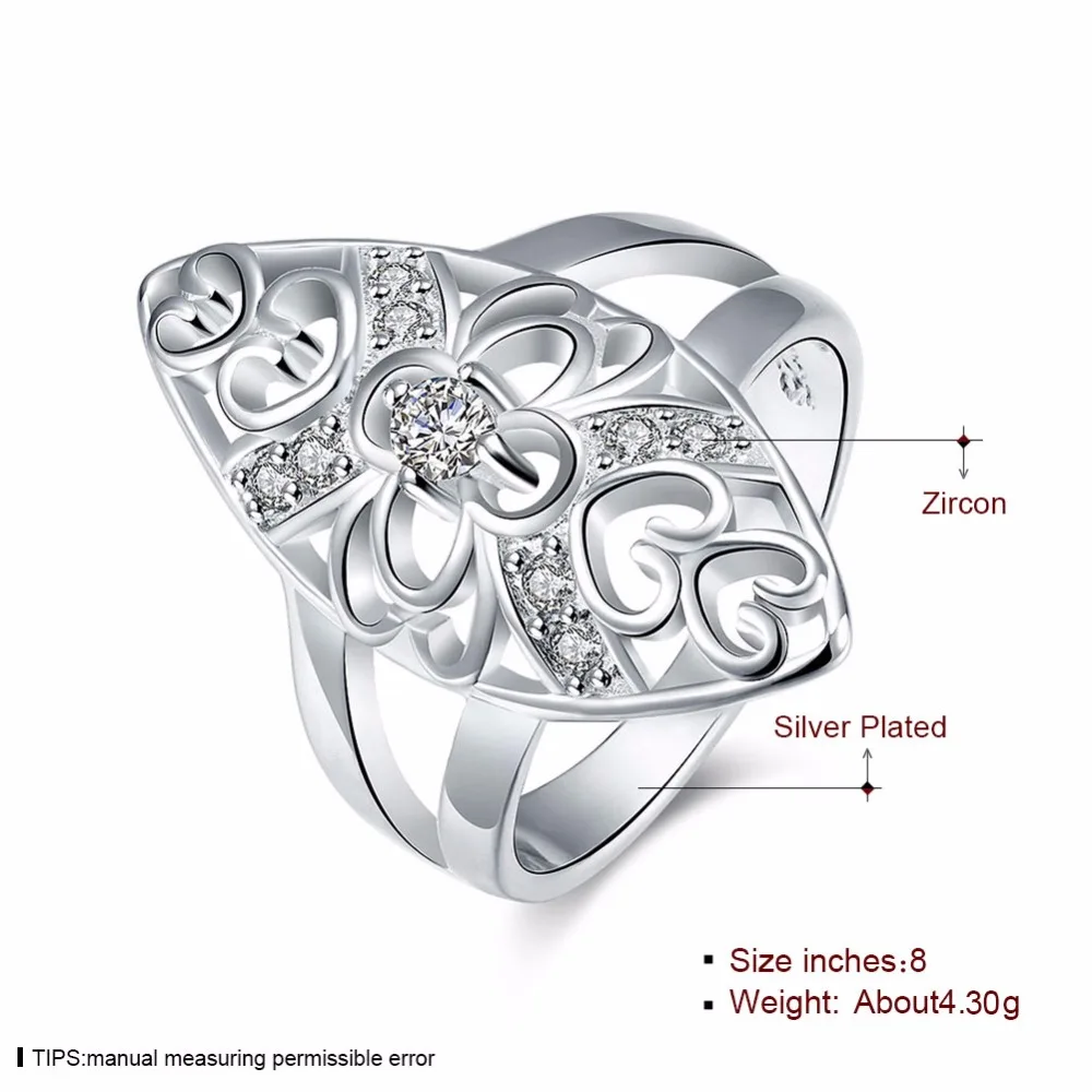 Gem Ring Inlaid CZ Zircon Women Crystal Accessories Silver Plated Flower Pattern Statement Trendy Brand Jewelry Wholesale Gifts | Украшения
