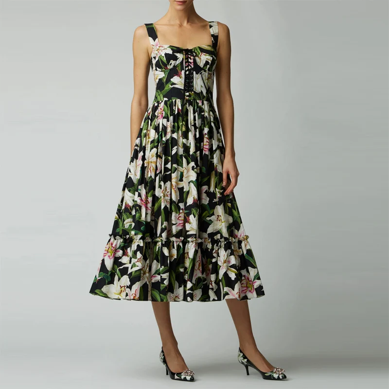 Женское платье повязка с принтом HAMALIEL Хлопковое пачка изображением цветов на