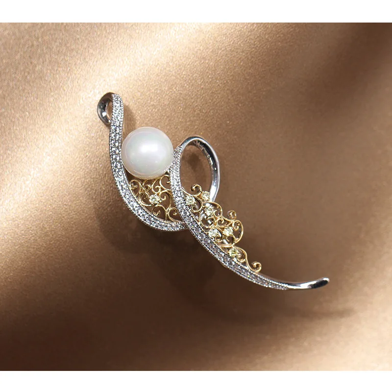 Fashion new retro simple inlaid rhinestone two-color pin imitation pearl brooch men and women with the same accessories BA0129 | Украшения