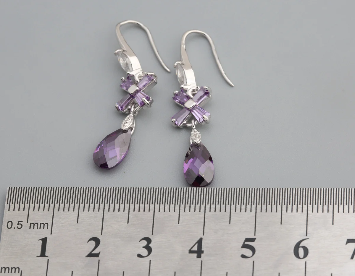 Очаровательные фиолетовые серьги 6*10 мм из полудрагоценного серебра для женщин