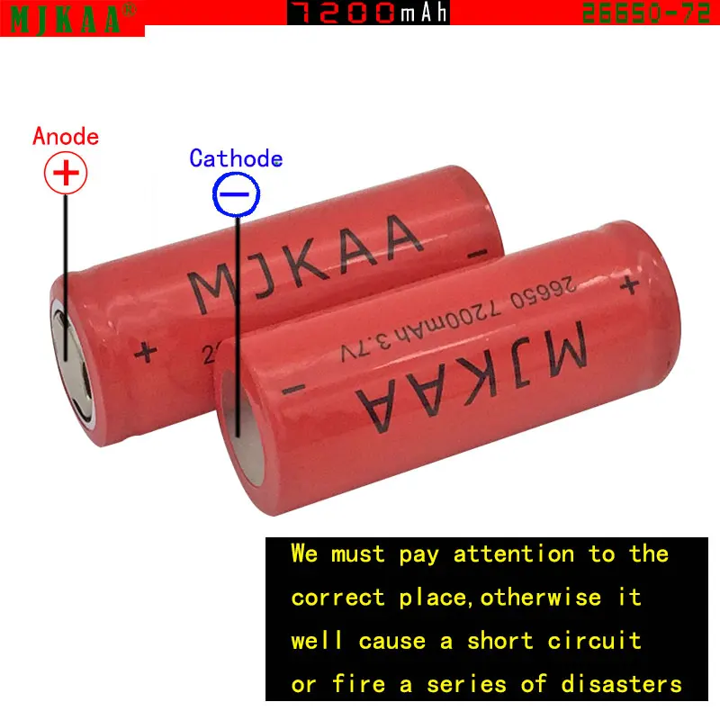 MJKAA Высокая емкость 7200mAh 3,7 V 26650 литий-ионная аккумуляторная батарея Baterias Bateria для фонарика фонарь