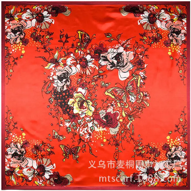 Для женщин большой атласный квадратный шелк чувство волосы шарф 35x35 дюймов 100%