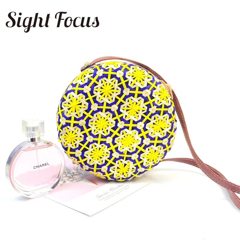 Круглая соломенная сумка из ротанга Sight Focus ручная работа Бамбуковая Боковая