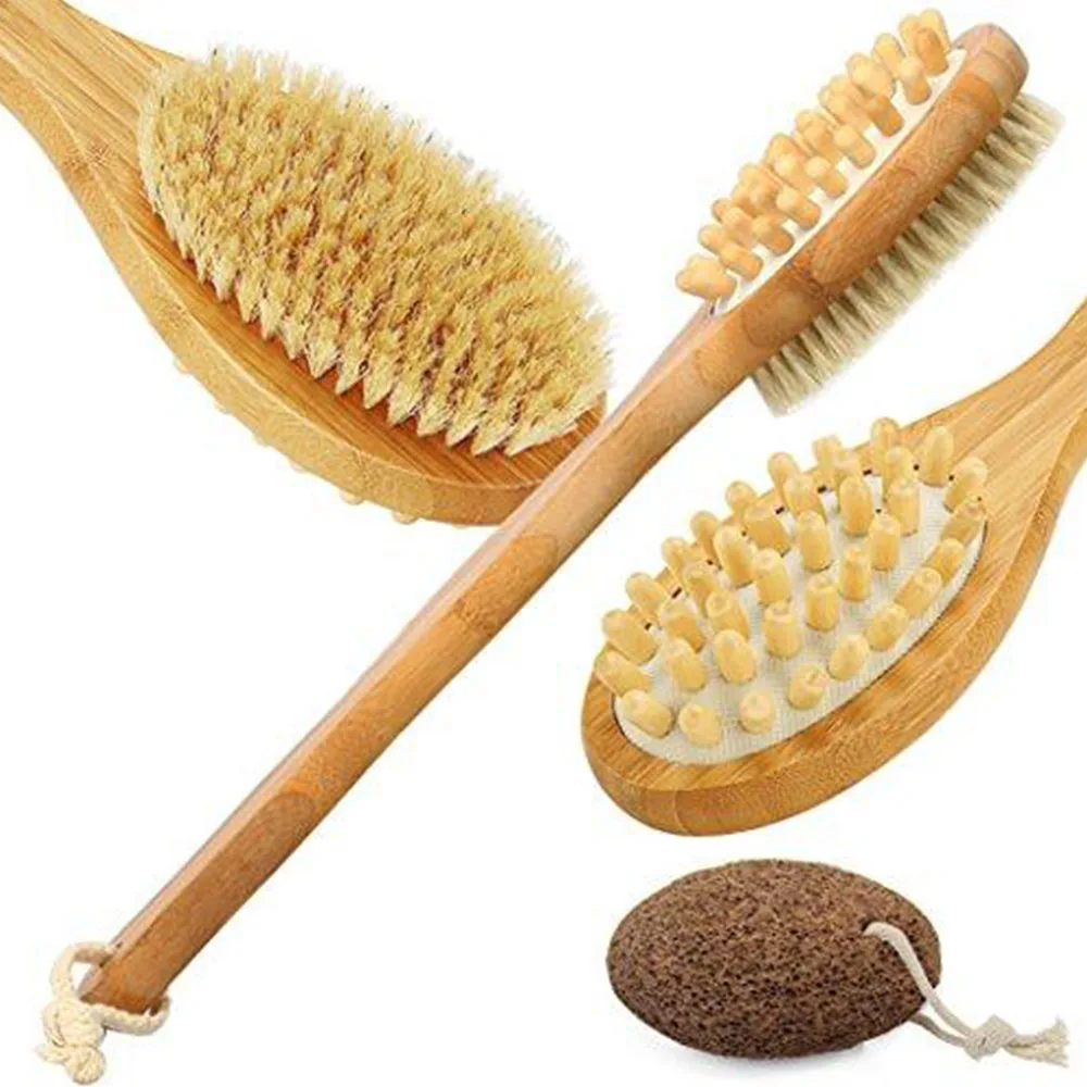 

Natural Bristle Long Wooden Handle Bath Shower Bamboo Bath Brush Body Back Brush Spa Scrubber Exfoliate Away Roughness Dirt