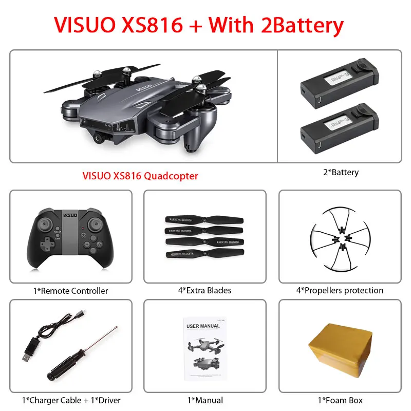 XS816 2B Foam Box Visuo XS816 оптическое позиционирование потока Rc Квадрокоптер с двойной камерой 2mp Wifi FPV Дрон контроль жестов Дрон Vs XS809HW XS809S - Цвет: XS816 2B Foam Box