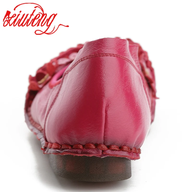 Xiuteng 2022 Summer Autumn Fashion Flower Design Round Toe Casual Women's Shoes National Wind Genuine Leather Women Flats Girl