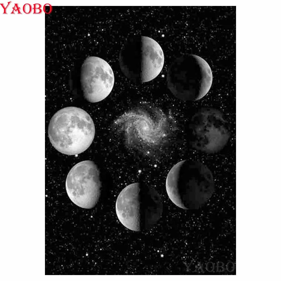 Diy 5d алмазная живопись черная белая луна планета пейзаж полностью квадратная