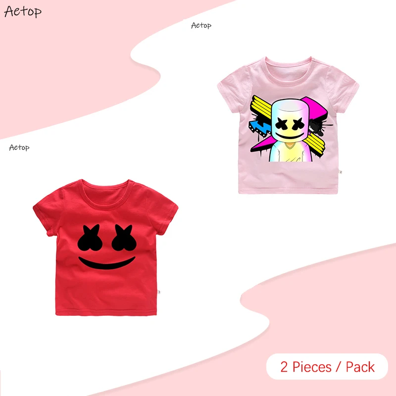 2pc B Летняя футболка для мальчиков с героями мультфильмов «Marshmello DJ Music», футболки для девочек, топы, одежда, детская одежда, хлопковый костюм для малышей - Цвет: 2pc B