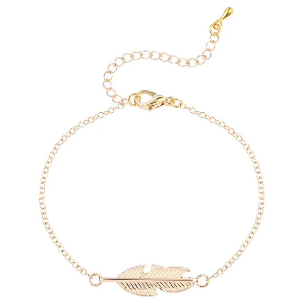 Kinitial 10 шт. позолоченные браслеты с перьями и для женщин браслет в форме листа