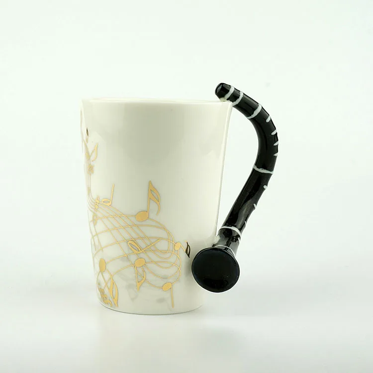 Novelty 220ml Clarinet Ceramic Cup Music Note Milk Juice Lemon Mug Coffee Tea Cup Christmas New Year Gift
