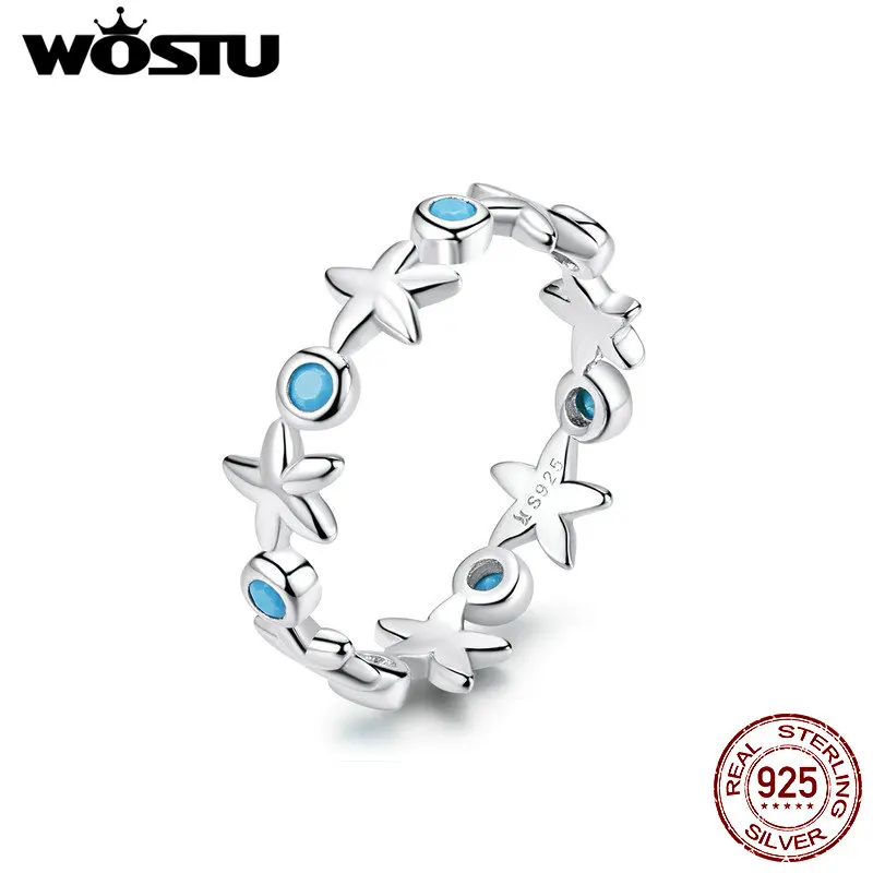 WOSTU 100% Настоящее серебро 925 пробы кольца для женщин Летний стиль Морская звезда на